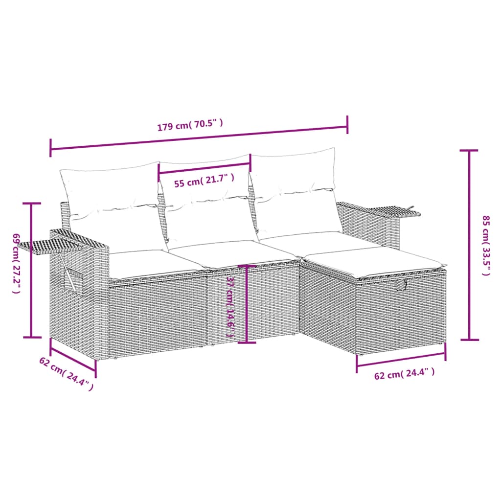 Set Divani da Giardino 4 pz con Cuscini Nero in Polyrattan 3263751