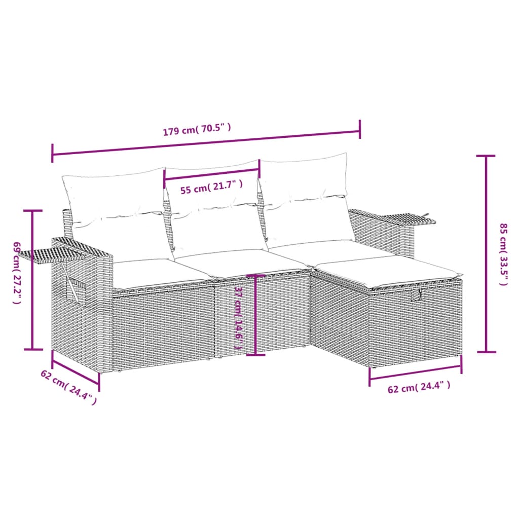 Set Divano da Giardino 4 pz con Cuscini Beige Misto Polyrattan 3263755