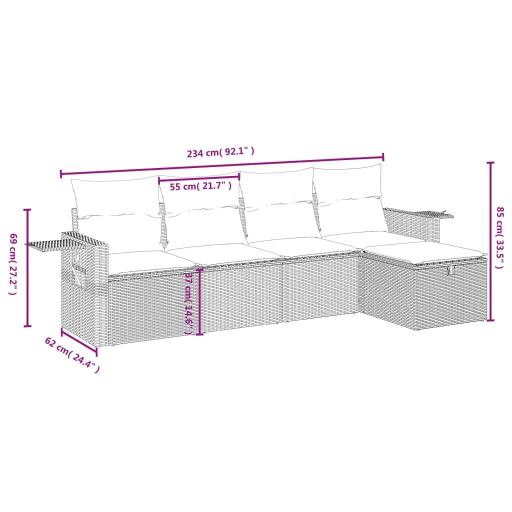 Set Divani da Giardino 5 pz con Cuscini in Polyrattan Nero 3263771