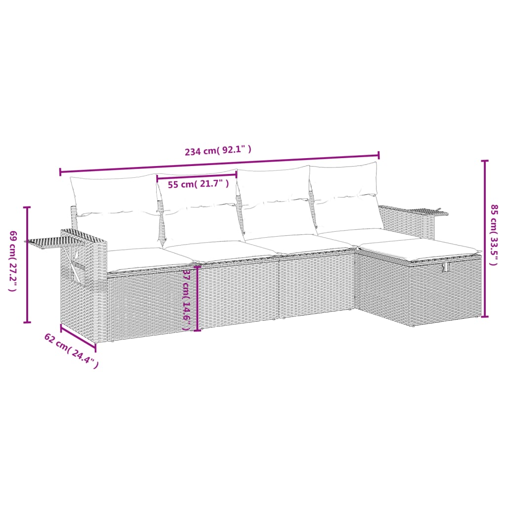 Set Divani da Giardino 5 pz con Cuscini in Polyrattan Nero 3263772