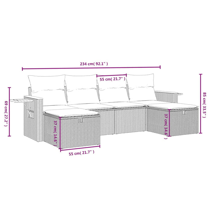 Set Divani da Giardino 5 pz con Cuscini in Polyrattan Nero 3263772