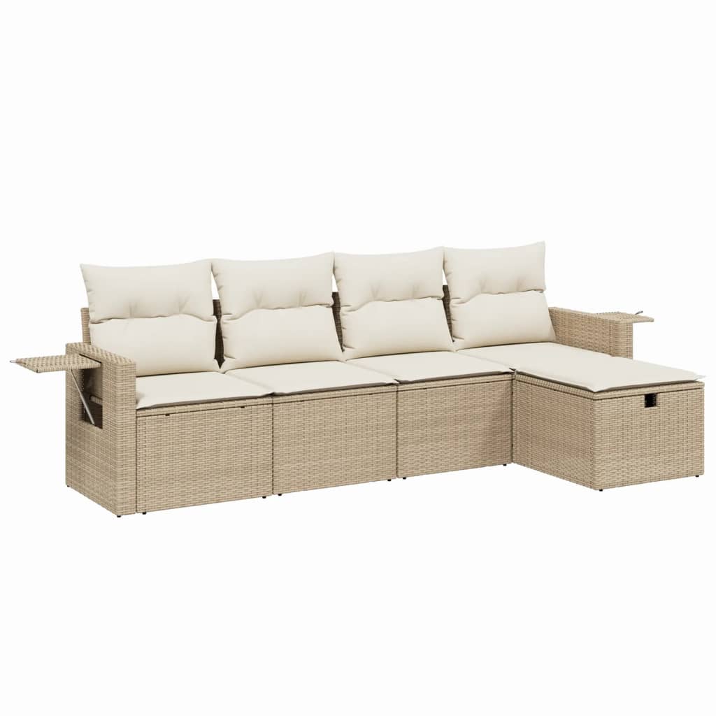 Set Divano da Giardino 5 pz con Cuscini Beige in Polyrattan 3263774