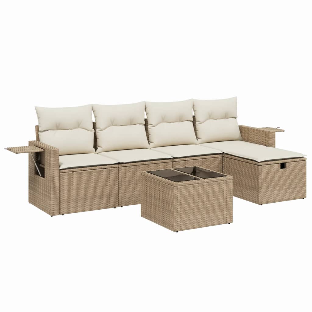 Set Divano da Giardino 6 pz con Cuscini Beige in Polyrattan 3263784