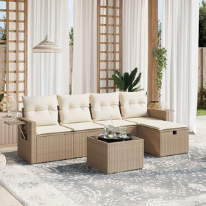 Set Divano da Giardino 6 pz con Cuscini Beige in Polyrattan 3263784