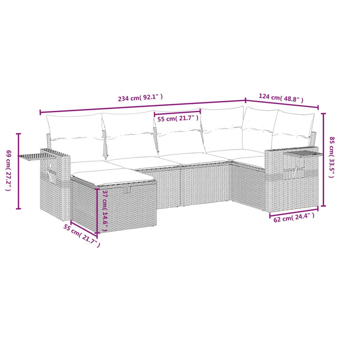 Set Divano da Giardino 6 pz con Cuscini Beige in Polyrattan 3263794