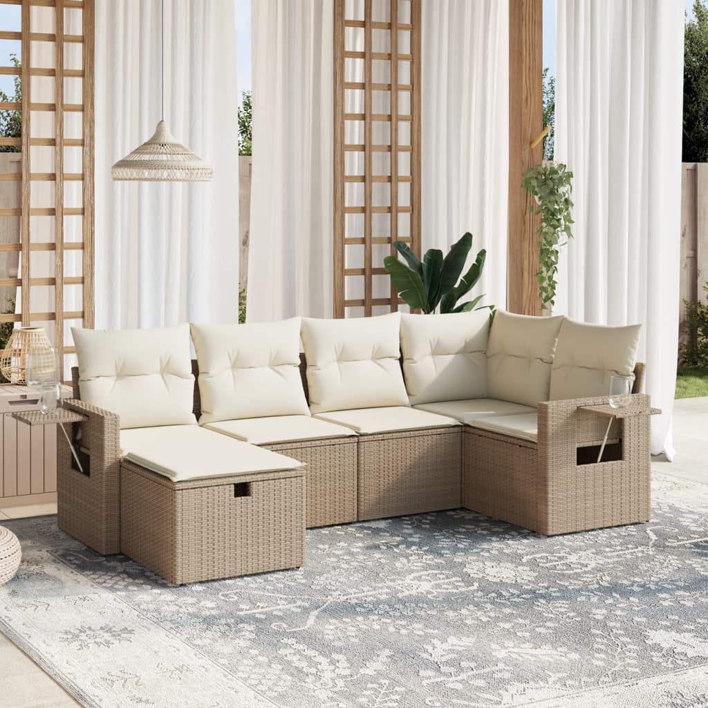 Set Divano da Giardino 6 pz con Cuscini Beige in Polyrattan 3263794