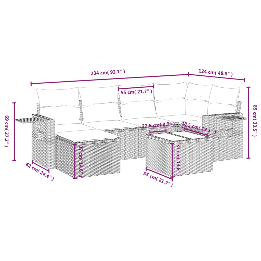 Set Divani da Giardino con Cuscini 7pz Nero Polyrattan 3263801