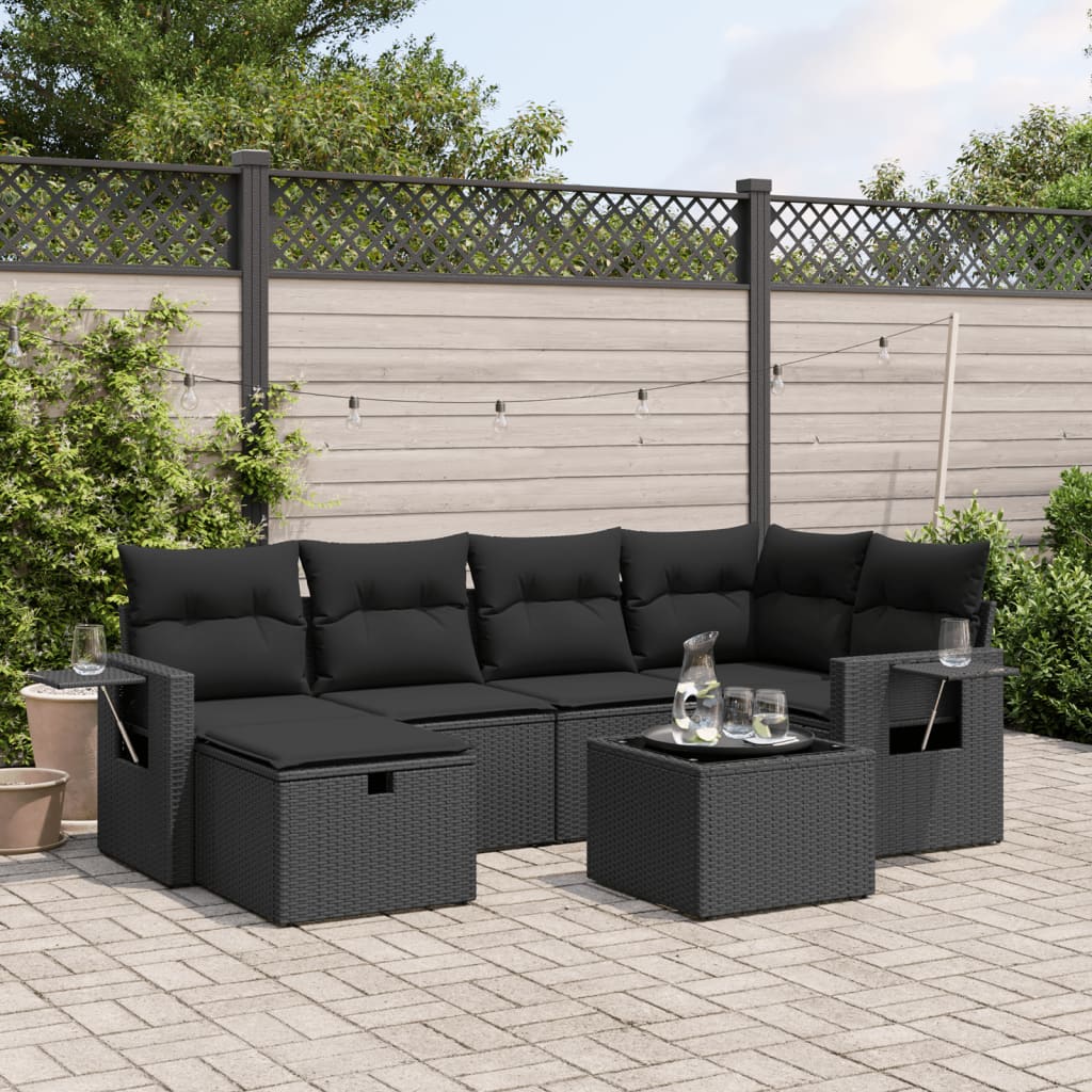 Set Divani da Giardino con Cuscini 7pz Nero Polyrattan 3263801