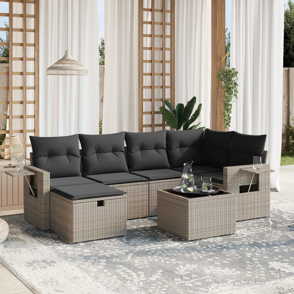 Set Divani da Giardino 7 pz con Cuscini Grigio in Polyrattan 3263806