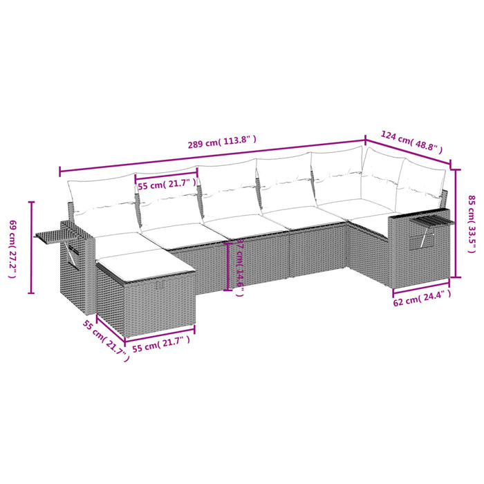 Set Divani da Giardino con Cuscini 7pz Nero Polyrattancod mxl 113703