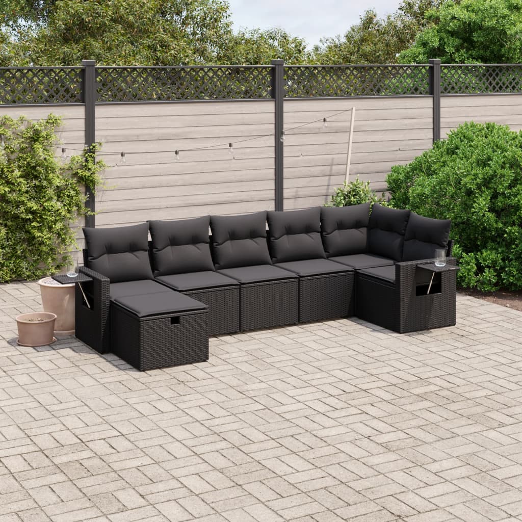 Set Divani da Giardino con Cuscini 7pz Nero Polyrattancod mxl 113703