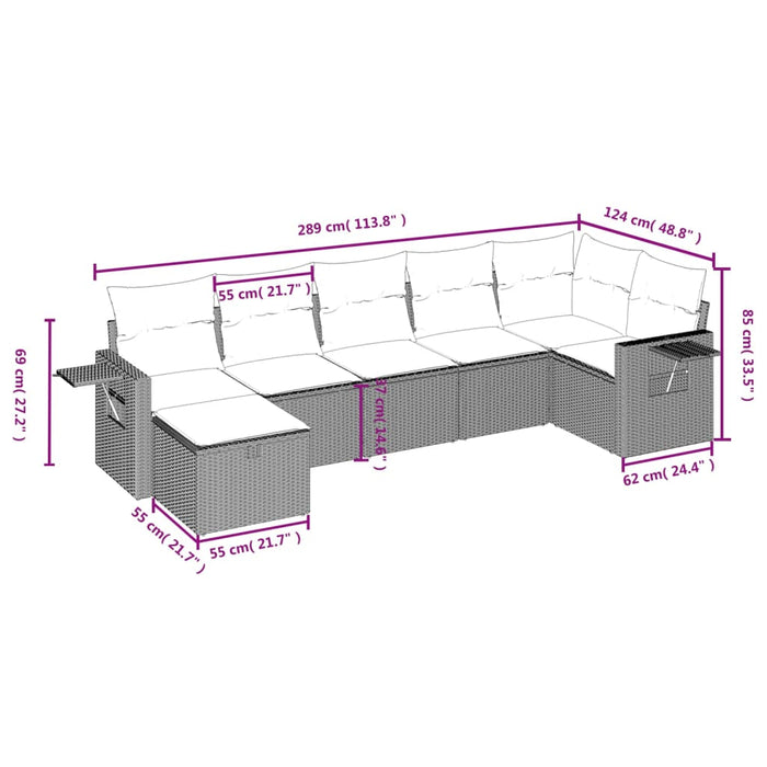 Set Divani da Giardino 7 pz con Cuscini Beige in Polyrattan 3263814