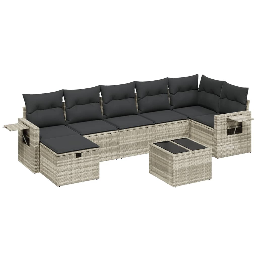 Set Divano da Giardino 8pz con Cuscini Grigio Chiaro Polyrattan 3263828