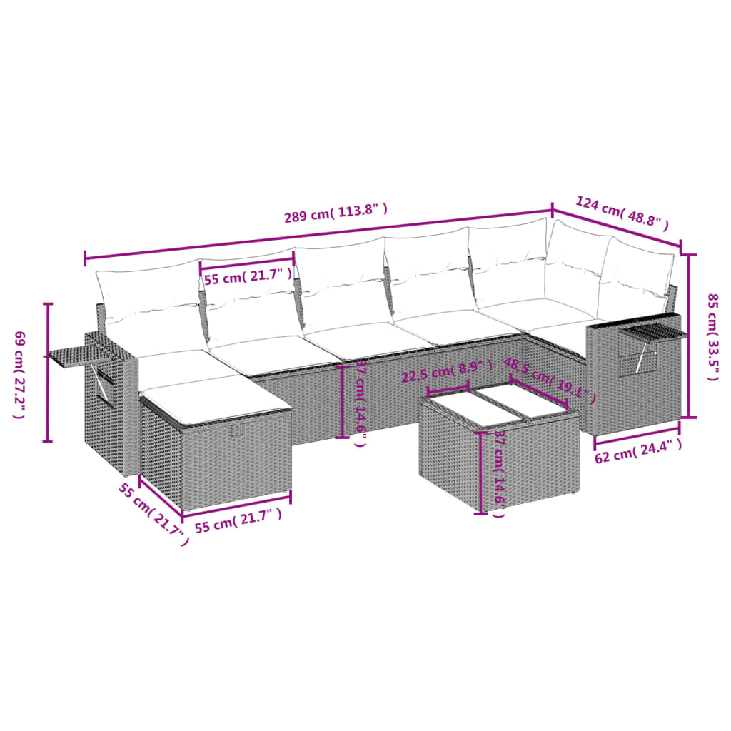 Set Divano da Giardino 8pz con Cuscini Grigio Chiaro Polyrattan 3263828