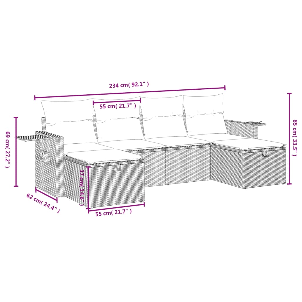 Set Divano da Giardino 6 pz con Cuscini Beige Misto Polyrattan 3263855