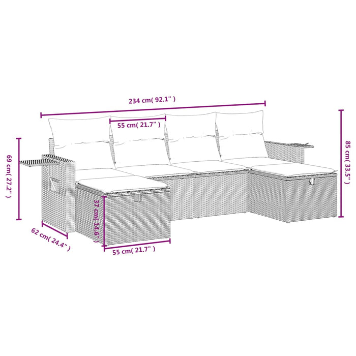 Set Divano da Giardino 6 pz con Cuscini Beige Misto Polyrattan 3263855