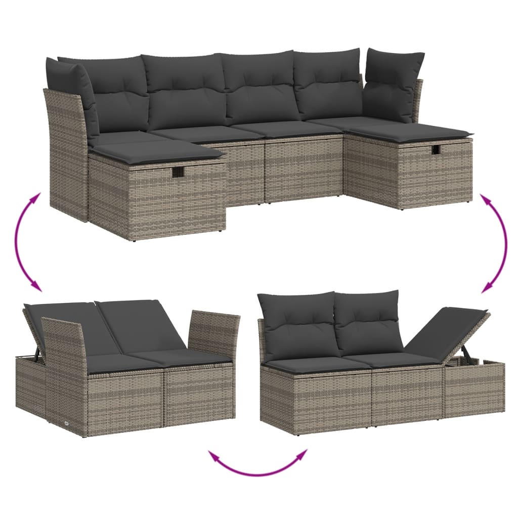 Set Divano da Giardino 6 pz con Cuscini Grigio in Polyrattan 3263856