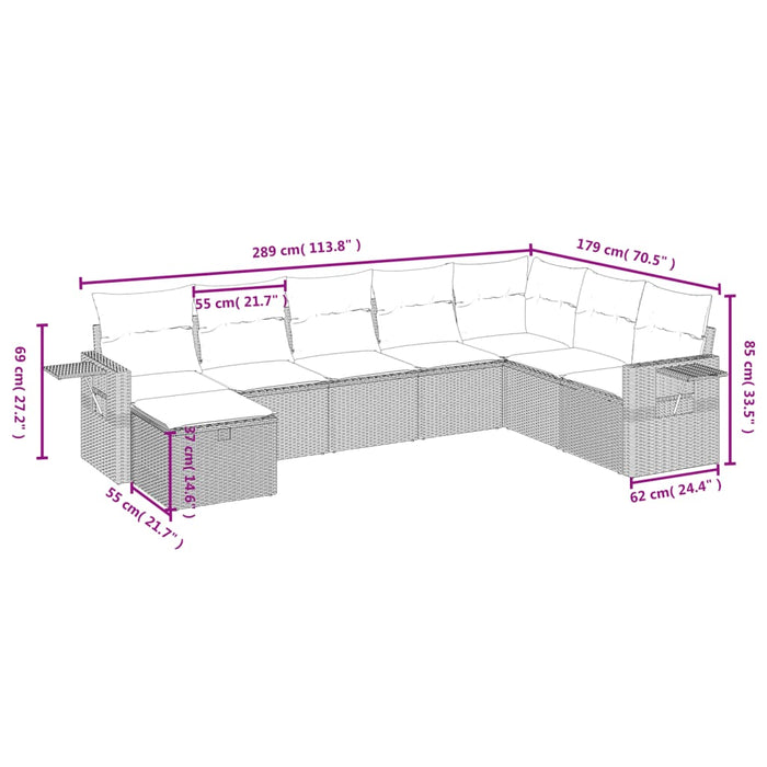 Set Divani da Giardino con Cuscini 8 pz Nero in Polyrattan 3263891