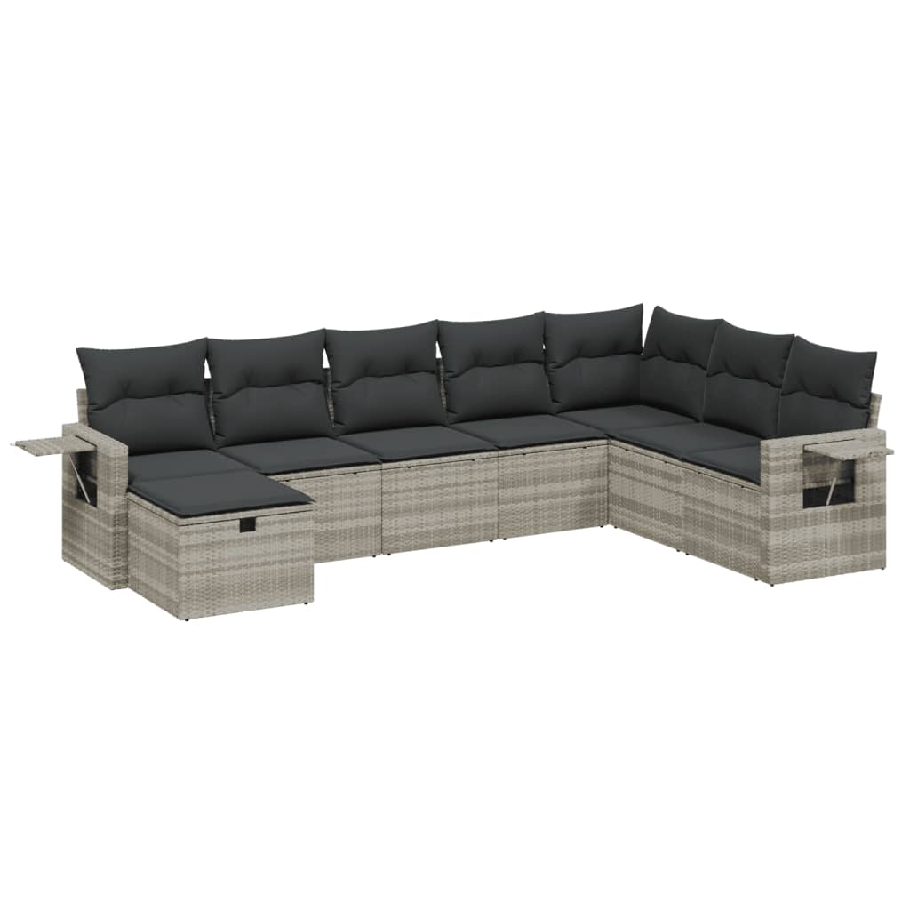 Set Divano da Giardino 8pz con Cuscini Grigio Chiaro Polyrattan 3263898