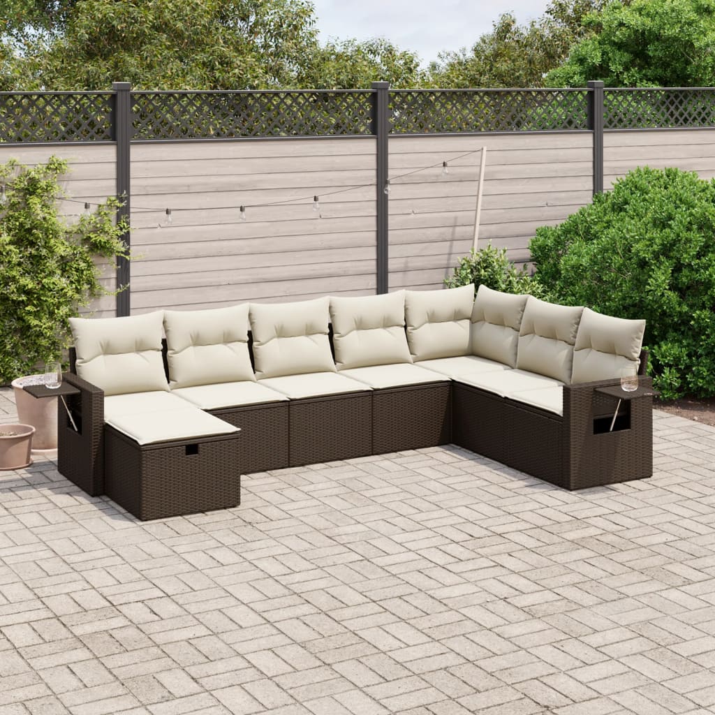 Set Divani da Giardino 8 pz con Cuscini Marrone in Polyrattan 3263899