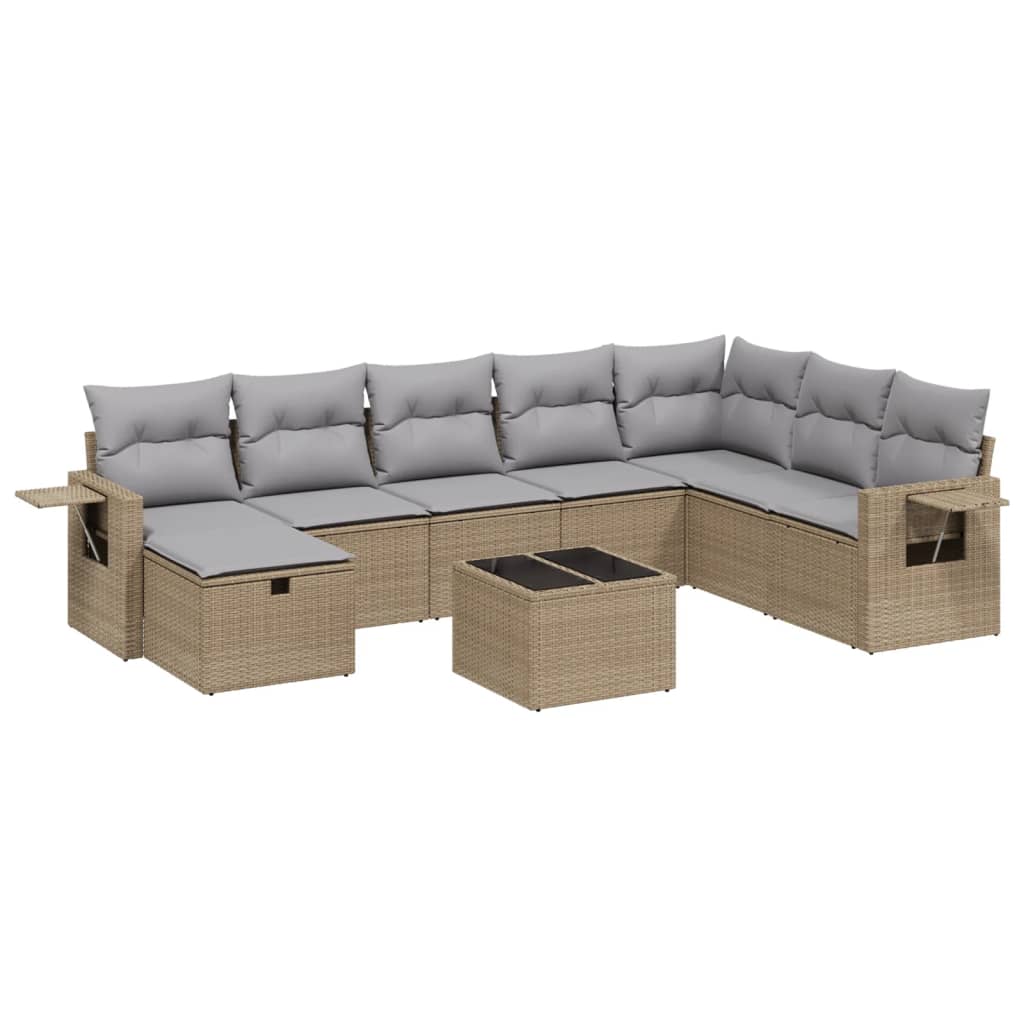 Set Divano da Giardino 9 pz con Cuscini Beige Misto Polyrattan 3263905