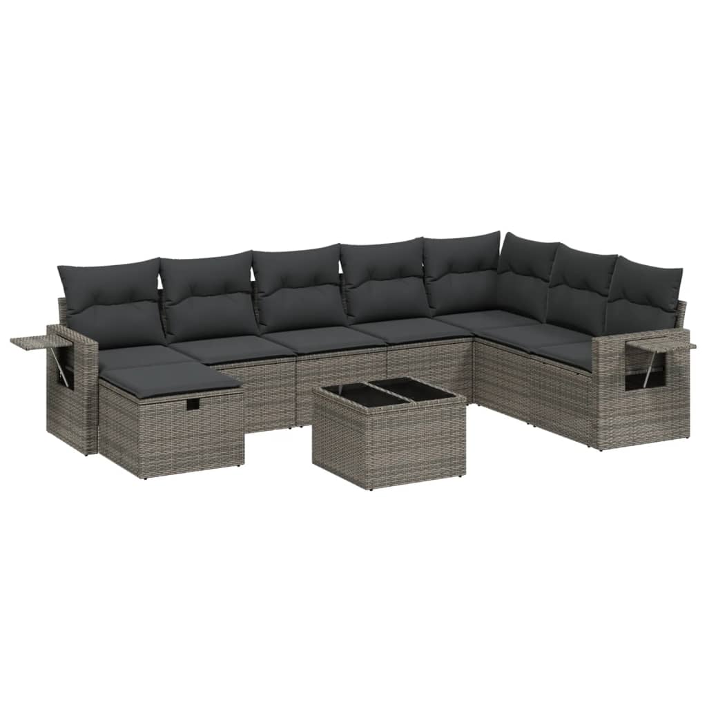 Set Divano da Giardino 9 pz con Cuscini Grigio in Polyrattan 3263906