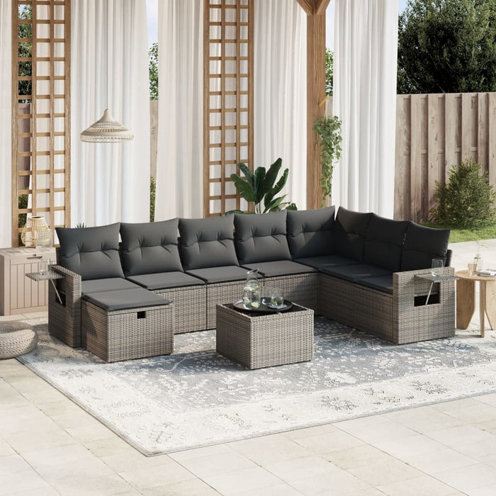 Set Divano da Giardino 9 pz con Cuscini Grigio in Polyrattan 3263906