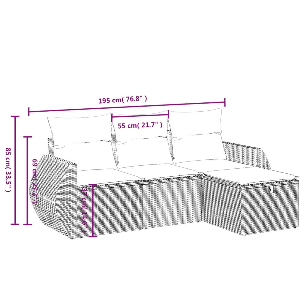 Set Divani da Giardino 4 pz con Cuscini Nero in Polyrattan 3264061