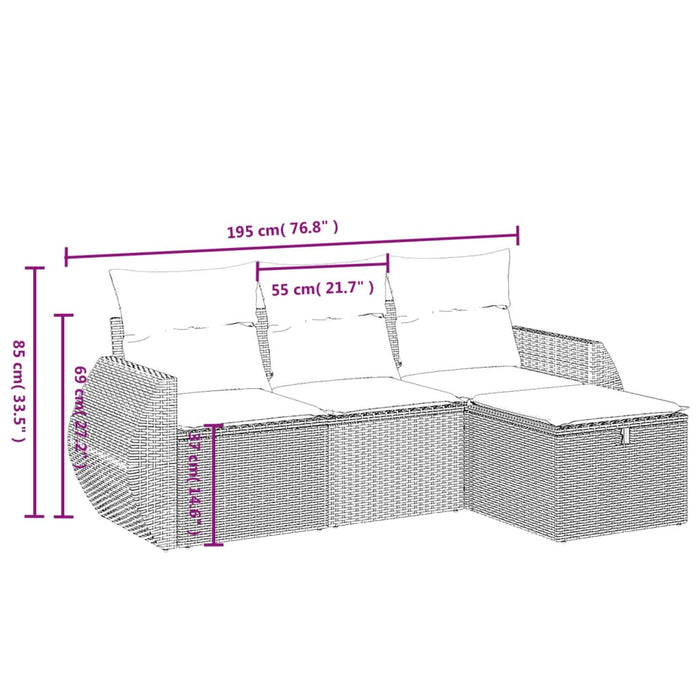 Set Divani da Giardino 4 pz con Cuscini Nero in Polyrattan 3264061