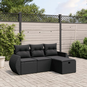 Set Divani da Giardino 4 pz con Cuscini Nero in Polyrattan 3264061