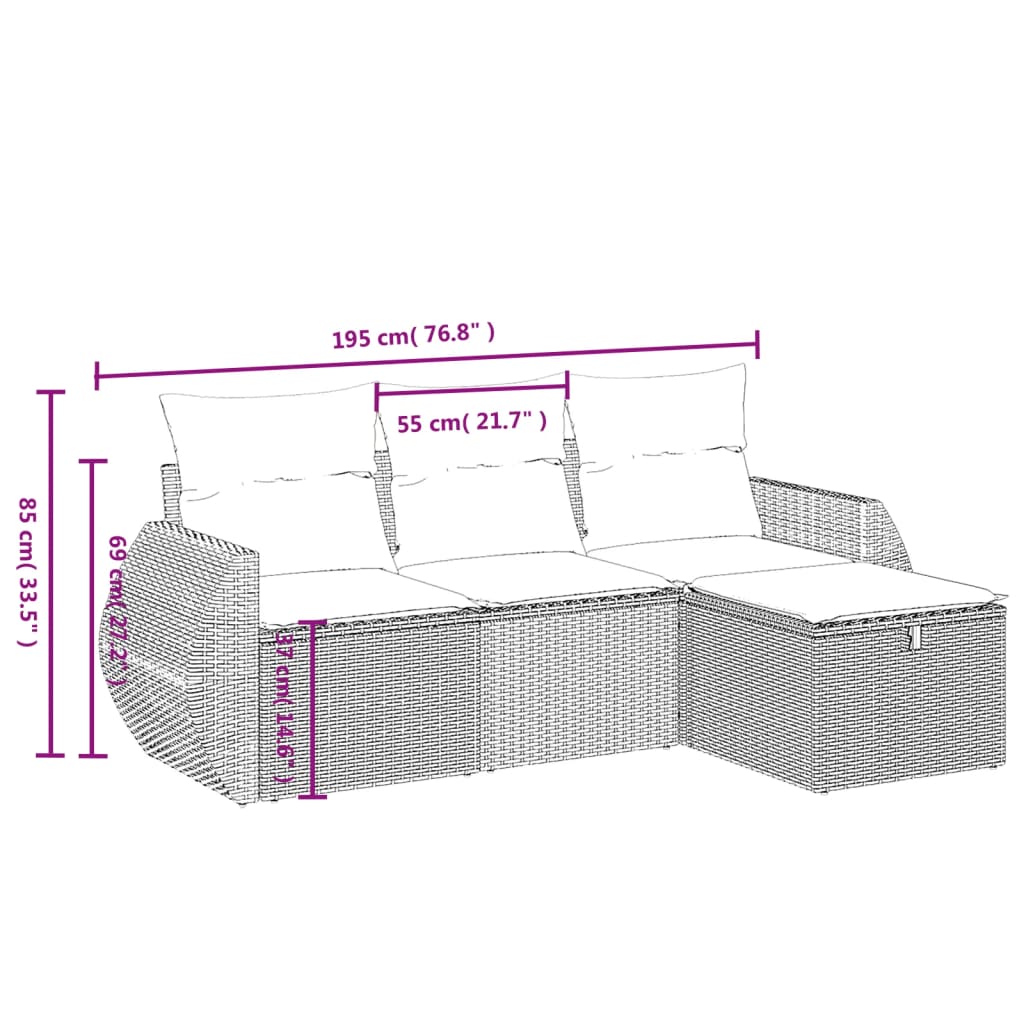 Set Divano da Giardino 4 pz con Cuscini Beige Misto Polyrattan 3264065