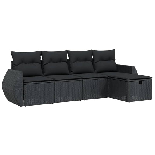 Set Divani da Giardino 5 pz con Cuscini in Polyrattan Nero 3264081