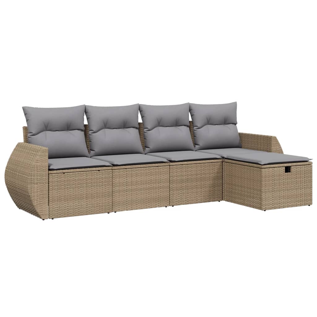 Set Divano da Giardino 5 pz con Cuscini Beige Misto Polyrattan 3264085