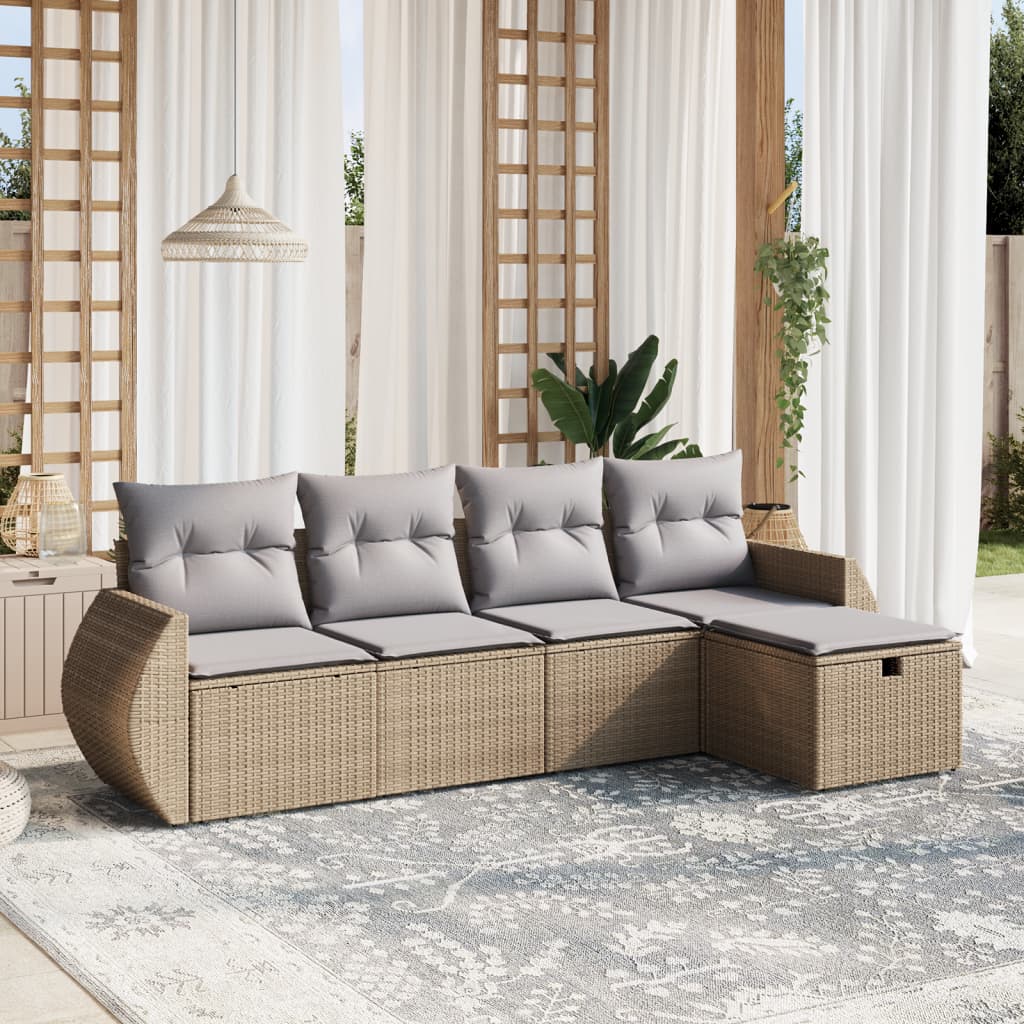 Set Divano da Giardino 5 pz con Cuscini Beige Misto Polyrattan 3264085