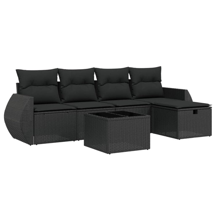 Set Divano da Giardino 6 pz con Cuscini Nero in Polyrattan 3264091