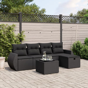 Set Divano da Giardino 6 pz con Cuscini Nero in Polyrattan 3264091