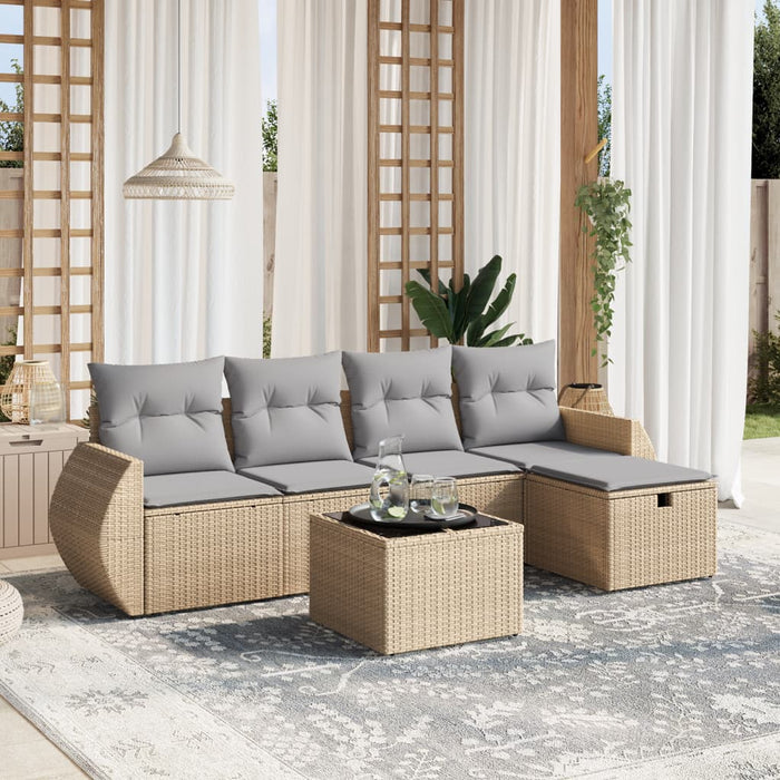 Set Divano da Giardino 6 pz con Cuscini Beige Misto Polyrattan 3264095