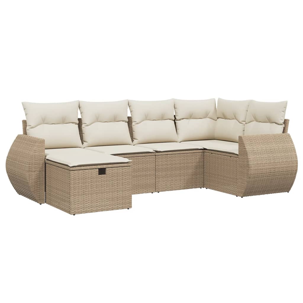 Set Divano da Giardino 6 pz con Cuscini Beige in Polyrattan 3264104