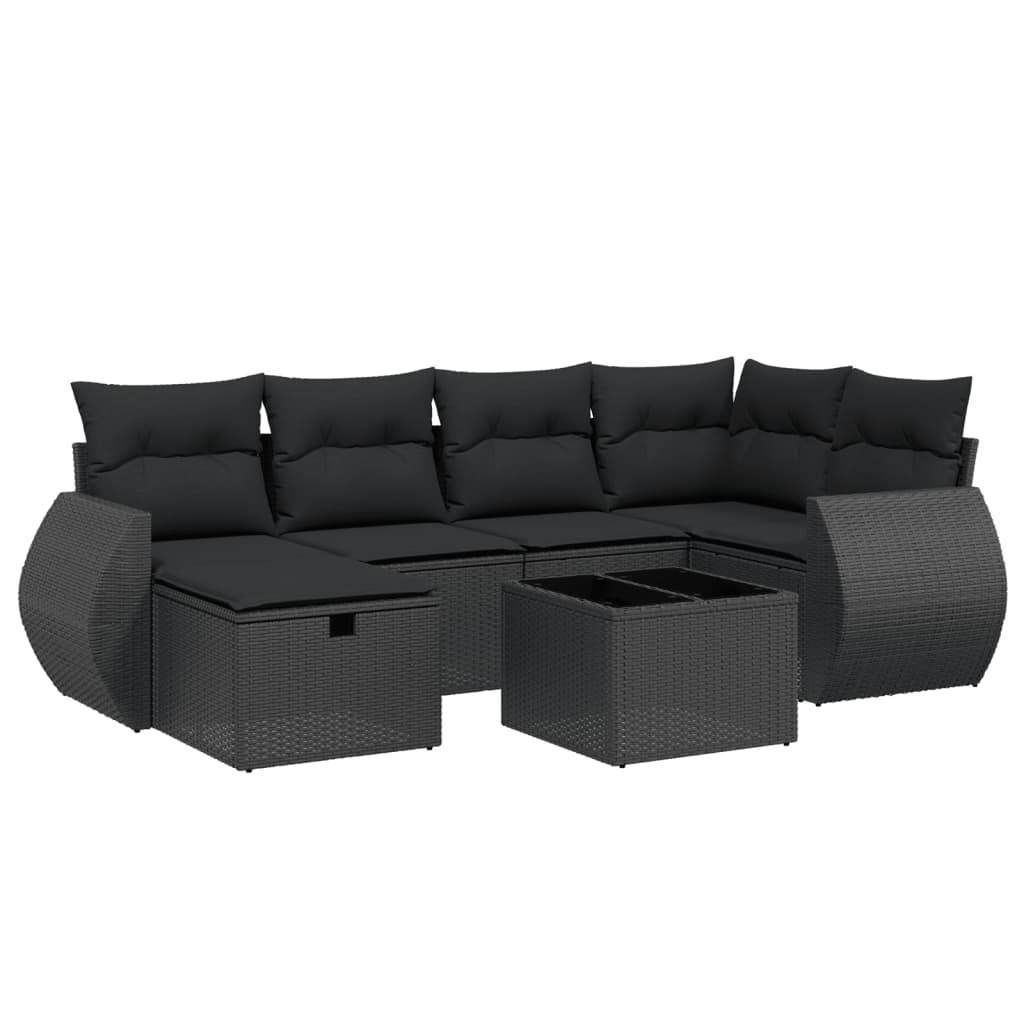 Set Divani da Giardino con Cuscini 7pz Nero Polyrattan 3264111