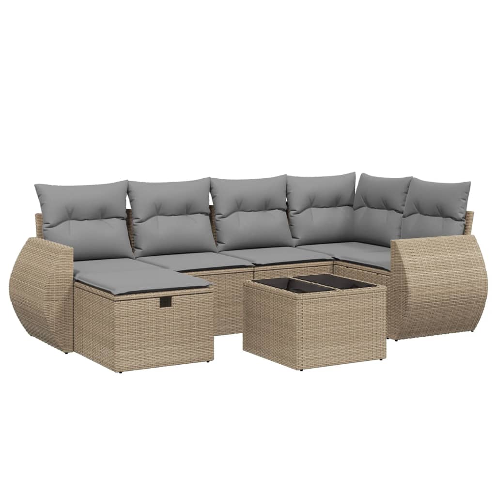 Set Divano da Giardino 7 pz con Cuscini Beige Misto Polyrattan 3264115