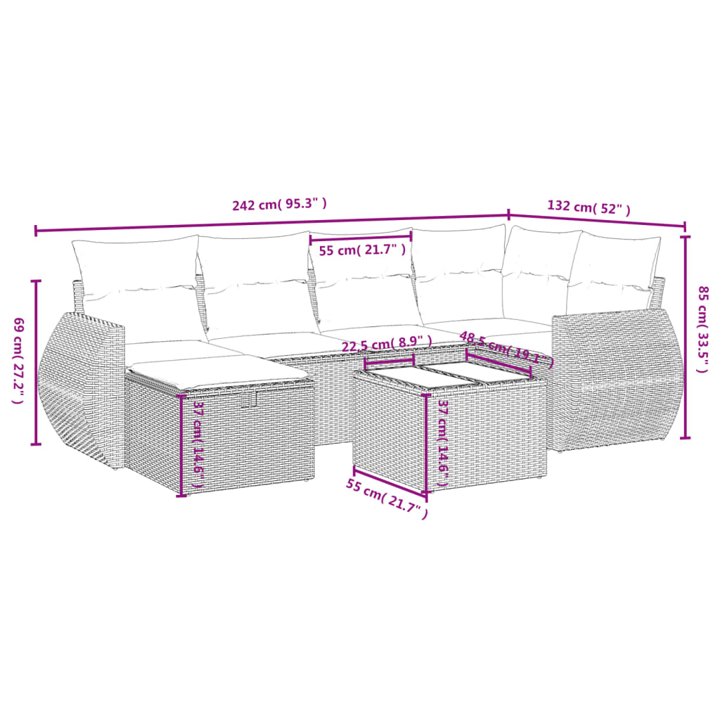 Set Divano da Giardino 7 pz con Cuscini Beige Misto Polyrattan 3264115