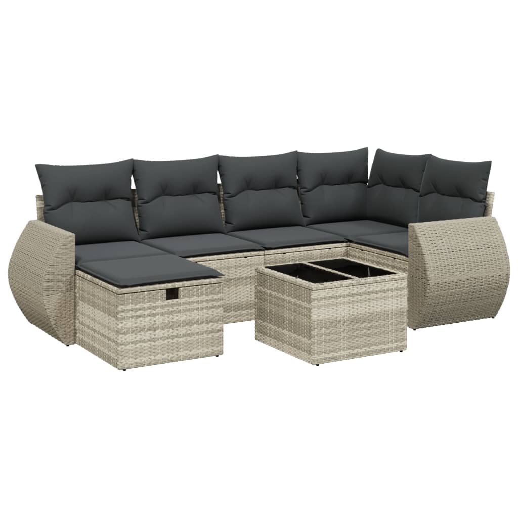 Set Divani da Giardino 7pz con Cuscini Grigio Chiaro Polyrattan 3264118