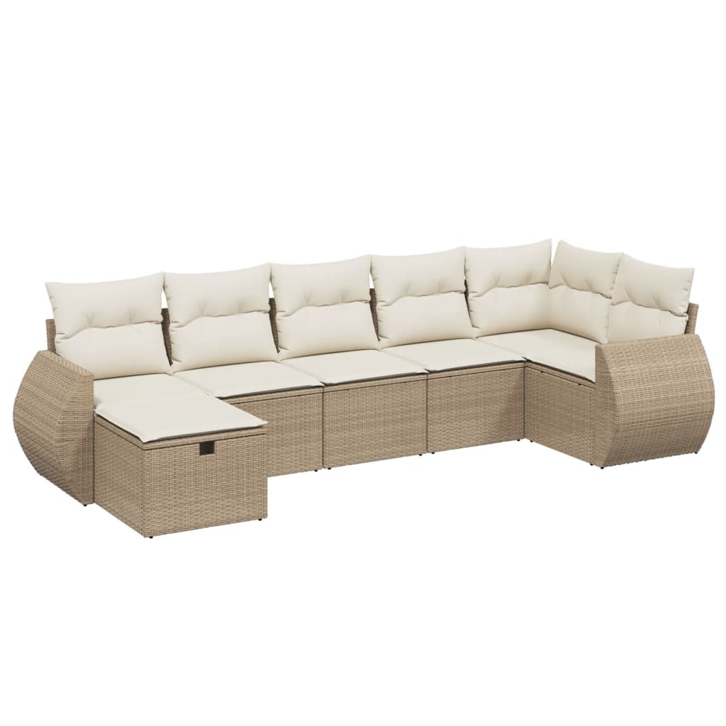 Set Divani da Giardino 7 pz con Cuscini Beige in Polyrattan 3264124