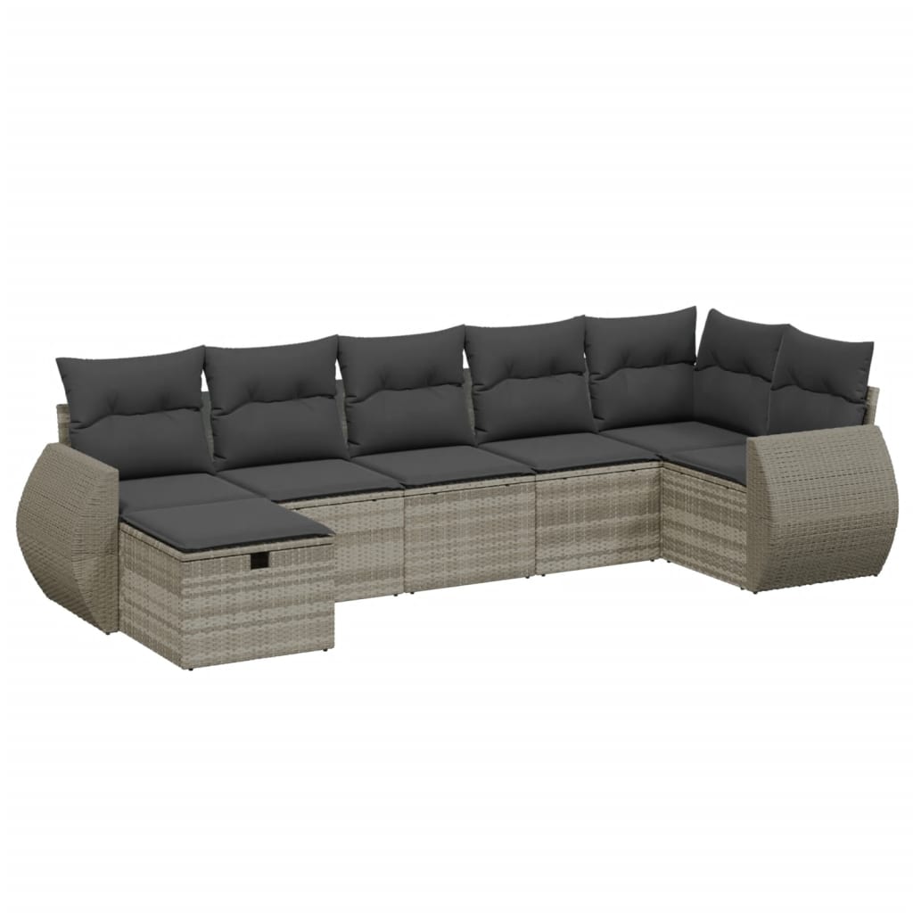 Set Divani da Giardino 7pz con Cuscini Grigio Chiaro Polyrattan 3264128