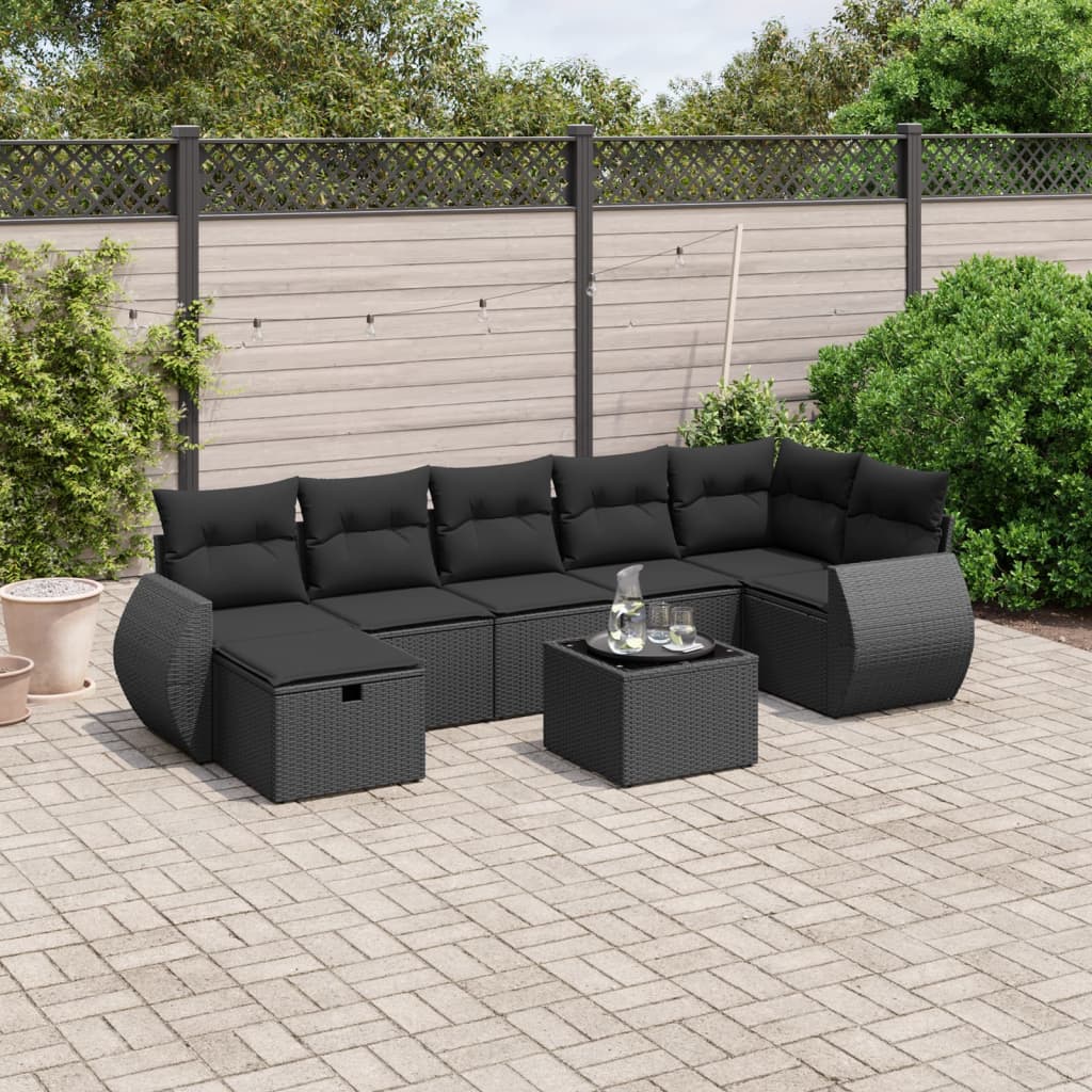 Set Divani da Giardino con Cuscini 8 pz Nero in Polyrattan 3264131