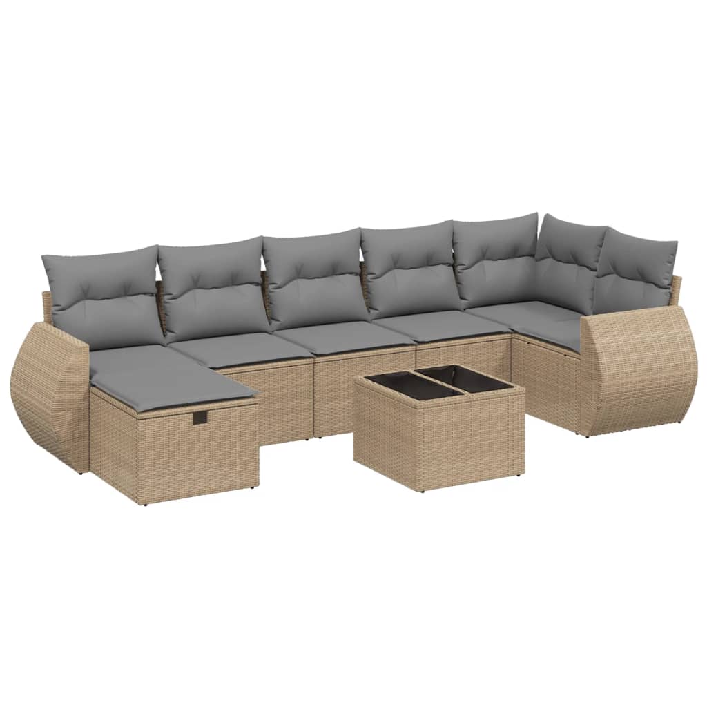 Set Divano da Giardino 8 pz con Cuscini Beige Misto Polyrattan 3264135