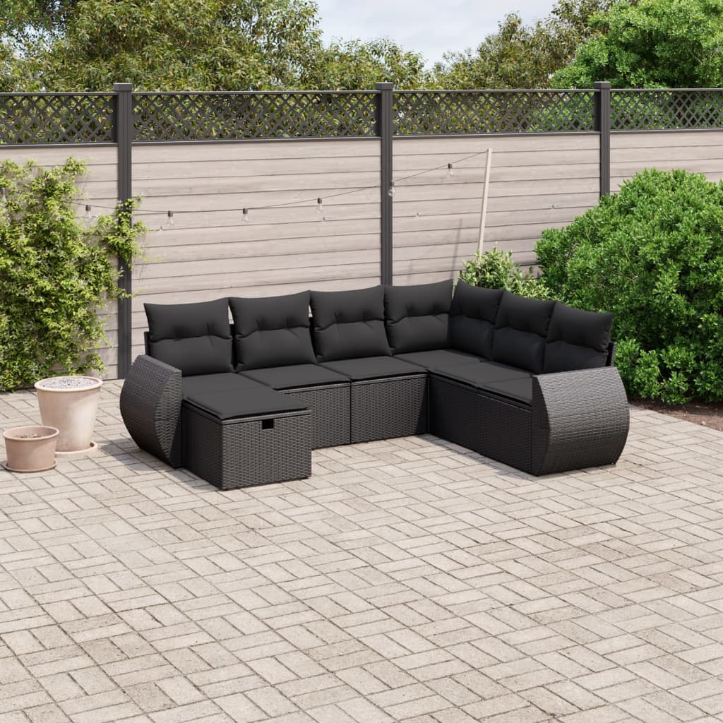 Set Divani da Giardino con Cuscini 7pz Nero Polyrattan 3264141