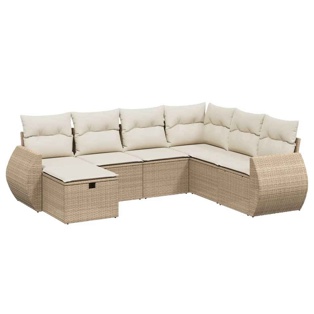 Set Divani da Giardino 7 pz con Cuscini Beige in Polyrattan 3264144