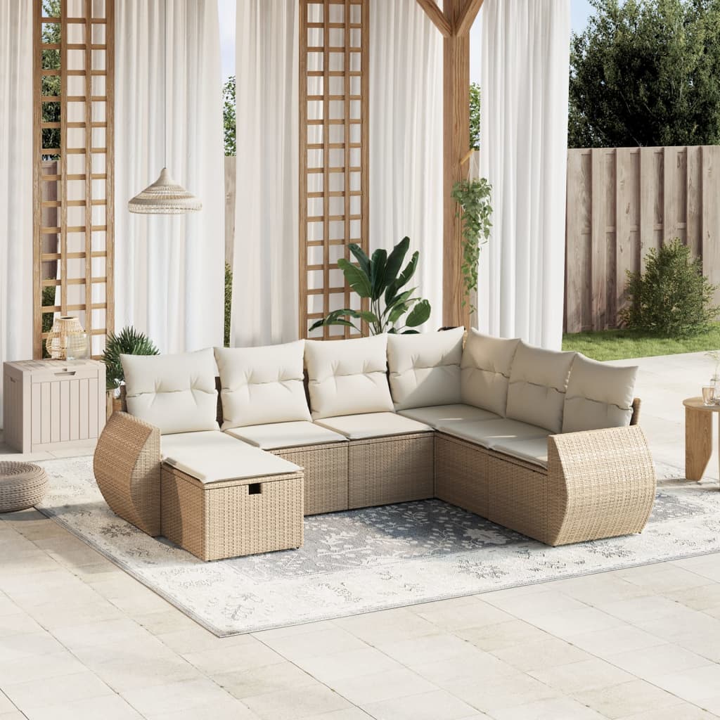 Set Divani da Giardino 7 pz con Cuscini Beige in Polyrattancod mxl 114517