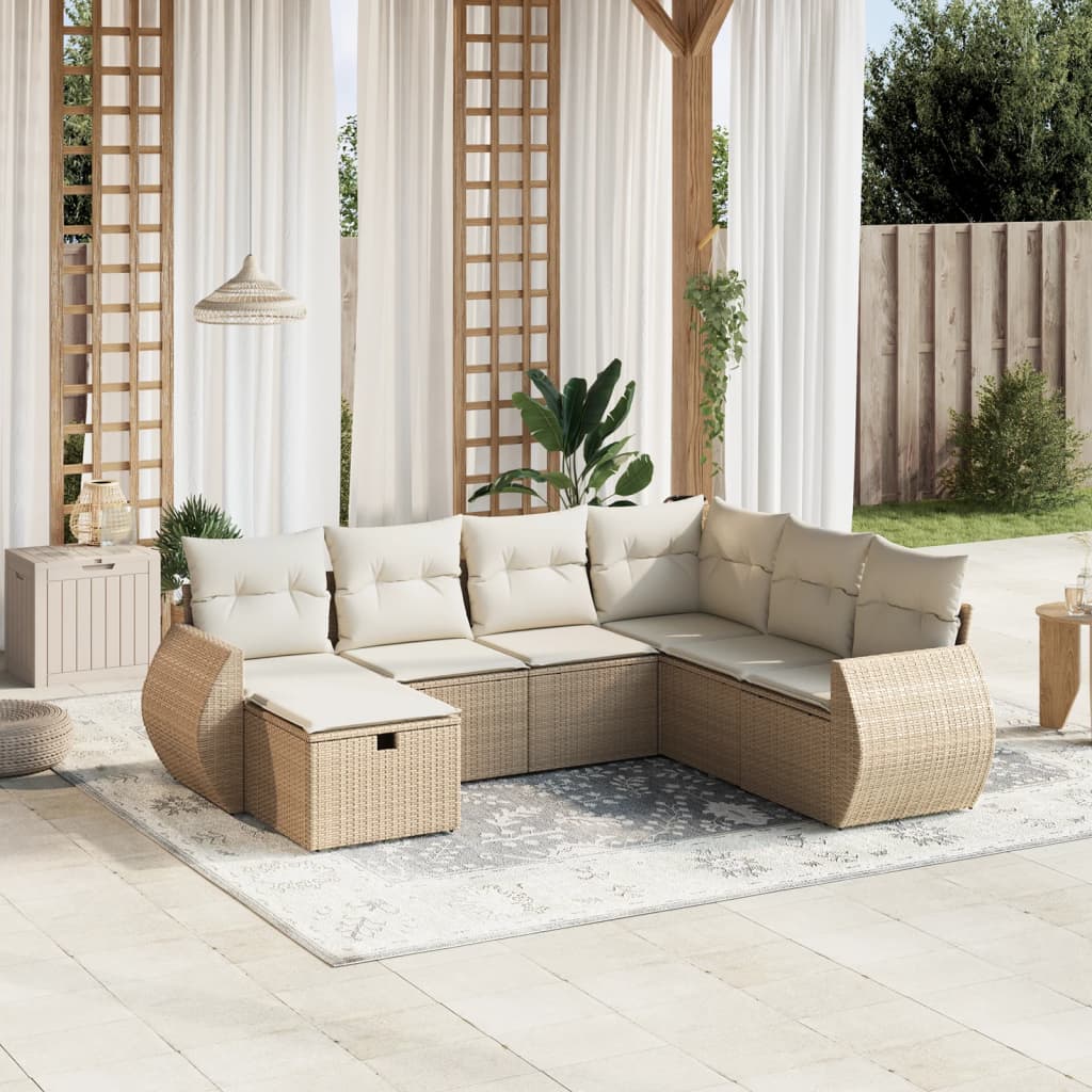 Set Divani da Giardino 7 pz con Cuscini Beige in Polyrattan 3264144